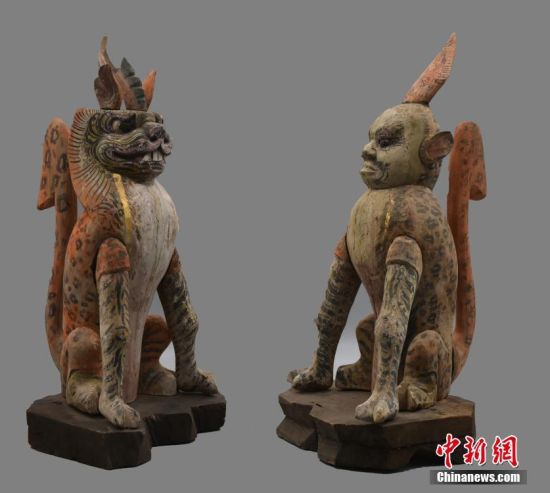 圖為慕容智墓出土鎮(zhèn)墓獸。 中新社發(fā) 甘肅省文物局 供圖